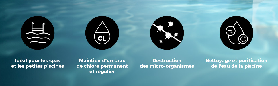 LLofer, désinfection piscine, traitement d'eau, spa, régulateur Ph, brome, chlore, sac filtration